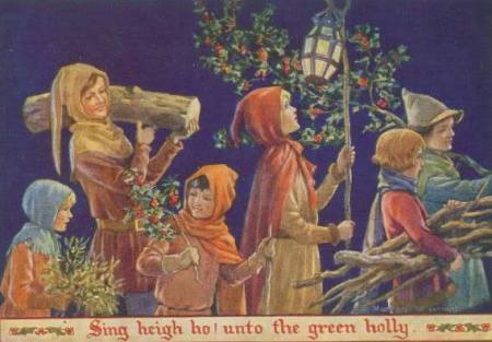 Sing-heigh-ho-ancient-British-yule-log on Christmas card