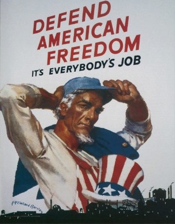 Defend-American-Freedom It's Everybody's-Job- World War II 2 propaganda poster for civilian workers